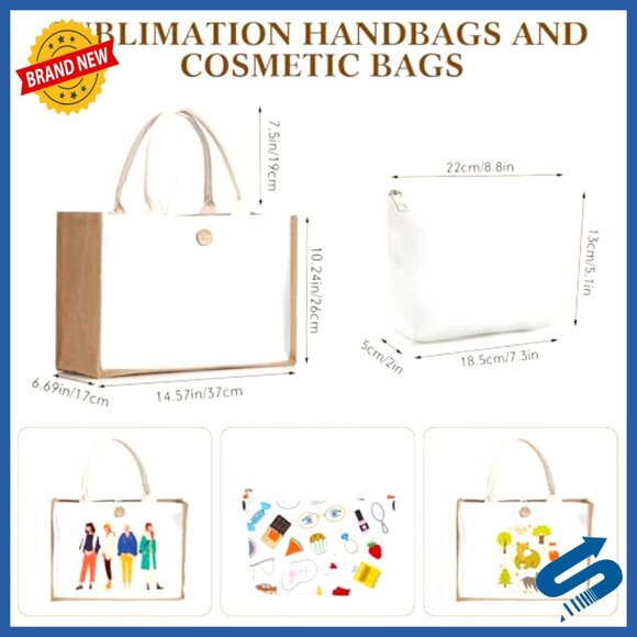 DIY Sublimation Tote and Makeup Bags Set Reusable Canvas Polyester Gift Bags - Picture 2 of 7